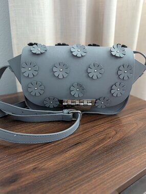 ZAC POSEN Eartha Flower Accents Leather Crossbody Bag in Grey